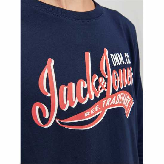 Jack And Jones Long Sleeve Logo T-Shirt Junior Boys Нави блейзър Детски тениски и фланелки