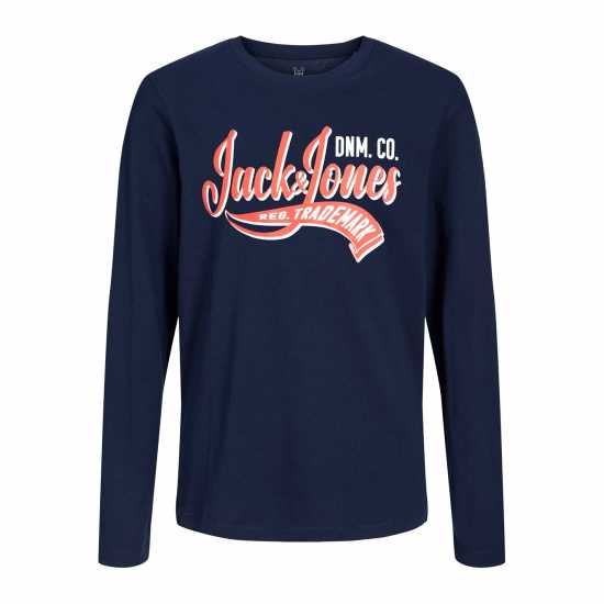 Jack And Jones Long Sleeve Logo T-Shirt Junior Boys Нави блейзър Детски тениски и фланелки