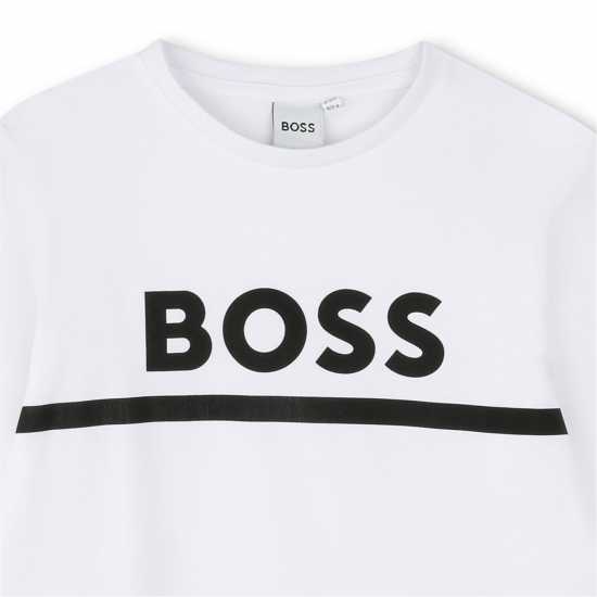 Boss Long Sleeve Logo Print T-Shirt Junior Boys Бяло 10P 