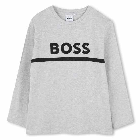 Boss Long Sleeve Logo Print T-Shirt Junior Boys Сиво A32 