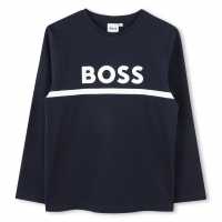 Boss Long Sleeve Logo Print T-Shirt Junior Boys Нави 849 