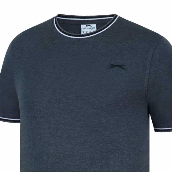 Slazenger Мъжка Тениска Tipped T Shirt Mens Тъмно сиво марл Мъжко облекло за едри хора