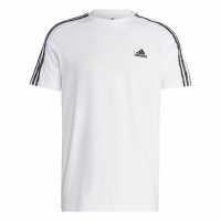 Adidas Мъжка Риза Essentials 3-Stripes T-Shirt Mens White/Olive Мъжко облекло за едри хора