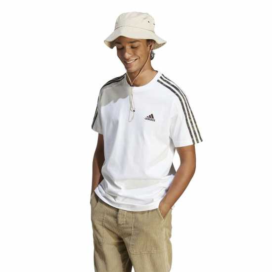 Adidas Мъжка Риза Essentials 3-Stripes T-Shirt Mens White/Olive Мъжко облекло за едри хора