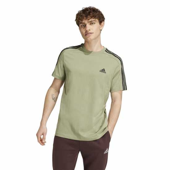 Adidas Мъжка Риза Essentials 3-Stripes T-Shirt Mens Зелен палатка Мъжко облекло за едри хора