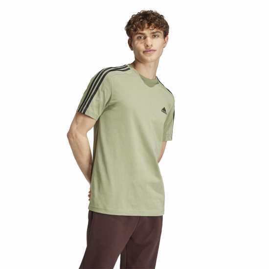 Adidas Мъжка Риза Essentials 3-Stripes T-Shirt Mens Зелен палатка Мъжко облекло за едри хора