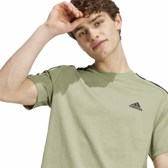 Adidas Мъжка Риза Essentials 3-Stripes T-Shirt Mens Зелен палатка Мъжко облекло за едри хора