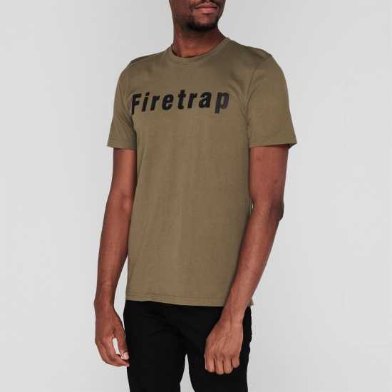 Firetrap Мъжка Тениска Large Logo T Shirt Mens Olive Night Мъжко облекло за едри хора