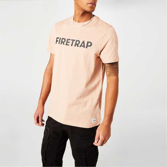 Firetrap Мъжка Тениска Large Logo T Shirt Mens Тъмно розово Мъжко облекло за едри хора