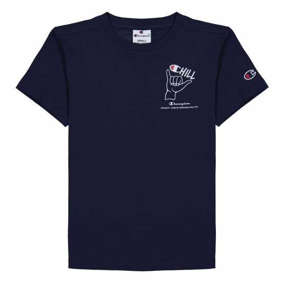 Champion Graphic Print Crew Tee Juniors Морска синьо Детски тениски и фланелки