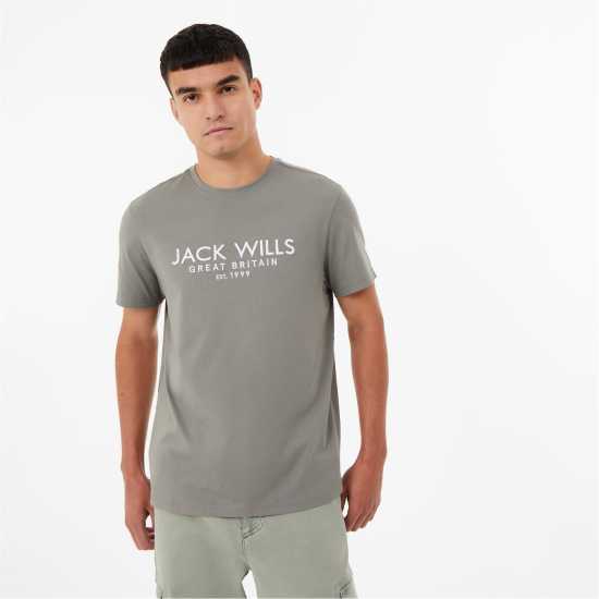 Jack Wills Carnaby Logo T-Shirt Washed Khaki Мъжко облекло за едри хора