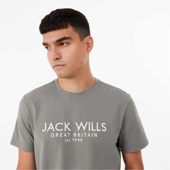 Jack Wills Carnaby Logo T-Shirt Washed Khaki Мъжко облекло за едри хора