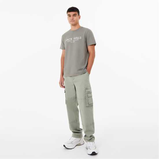 Jack Wills Carnaby Logo T-Shirt Washed Khaki Мъжко облекло за едри хора