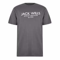 Jack Wills Carnaby Logo T-Shirt Гранит Мъжко облекло за едри хора