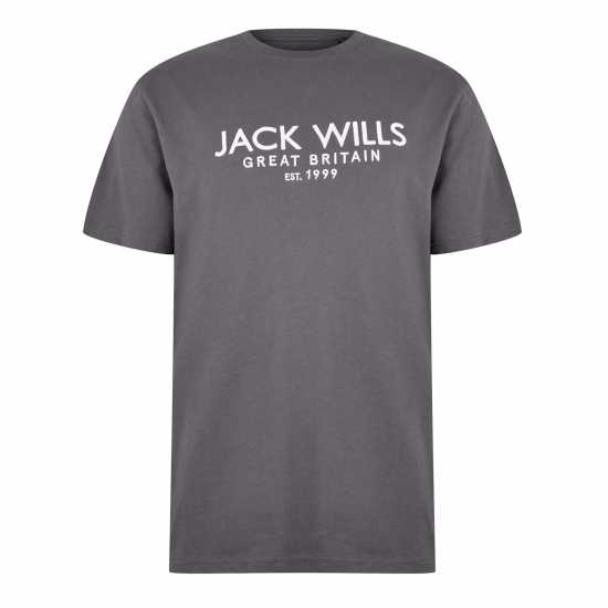 Jack Wills Carnaby Logo T-Shirt Гранит Мъжко облекло за едри хора