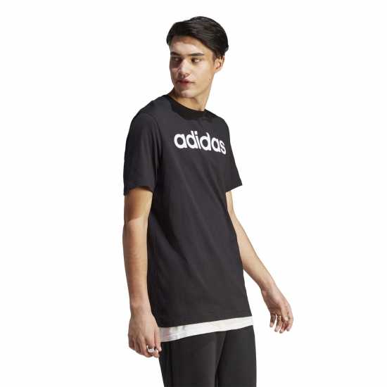 Adidas Мъжка Риза Essentials Single Jersey Linear Embroidered Logo T-Shirt Mens Черен линеен Мъжко облекло за едри хора