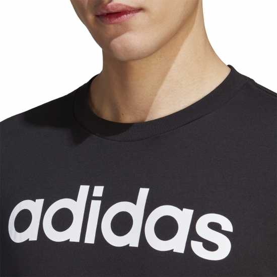 Adidas Мъжка Риза Essentials Single Jersey Linear Embroidered Logo T-Shirt Mens Черен линеен Мъжко облекло за едри хора