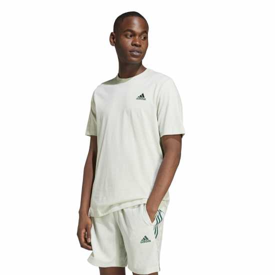 Adidas Мъжка Риза Essentials Single Jersey Linear Embroidered Logo T-Shirt Mens Линена зелена 