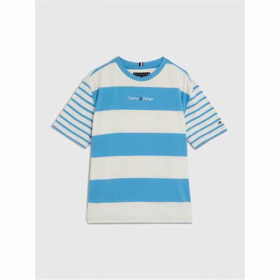 Tommy Hilfiger Тениска С Лого Bold Stripe Logo Tee Небесна паруса Kids