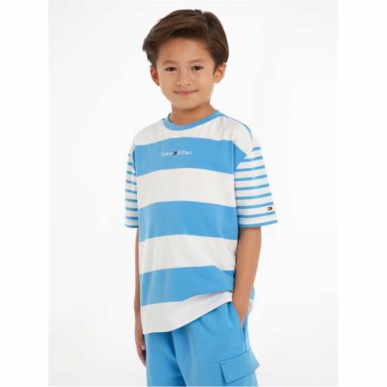 Tommy Hilfiger Тениска С Лого Bold Stripe Logo Tee Небесна паруса Kids