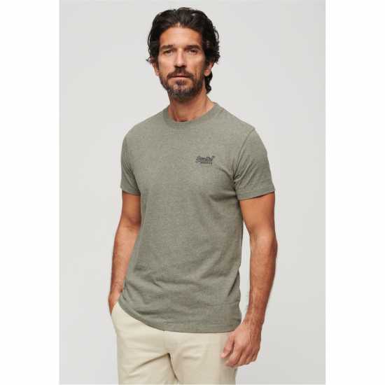 Superdry Тениска Small Chest Logo T Shirt Пепелно зелен 