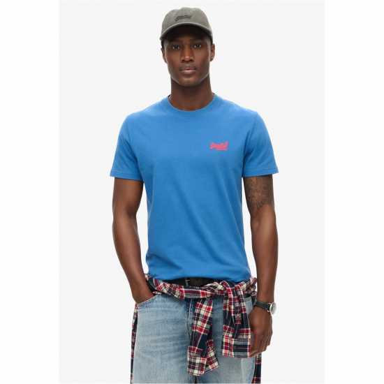 Superdry Тениска Small Chest Logo T Shirt Монако синьо 