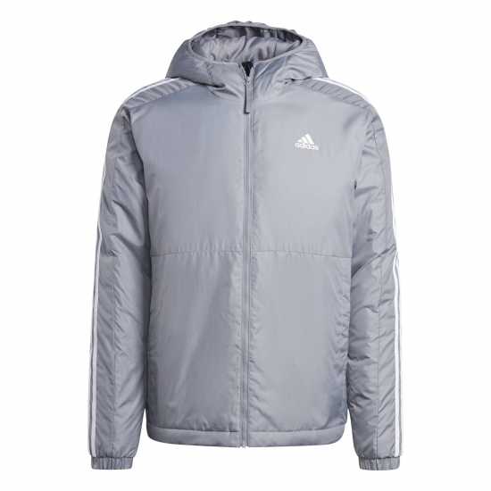 Adidas Мъжко Яке С Качулка 3 Stripe Essential Hooded Jacket Mens Сиво Мъжки грейки