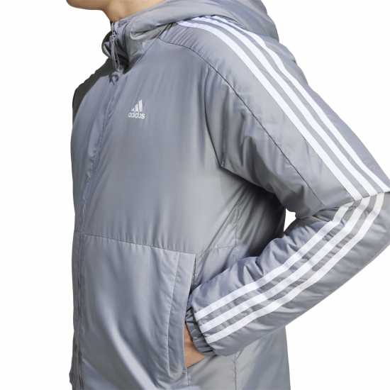 Adidas Мъжко Яке С Качулка 3 Stripe Essential Hooded Jacket Mens Сиво Мъжки грейки