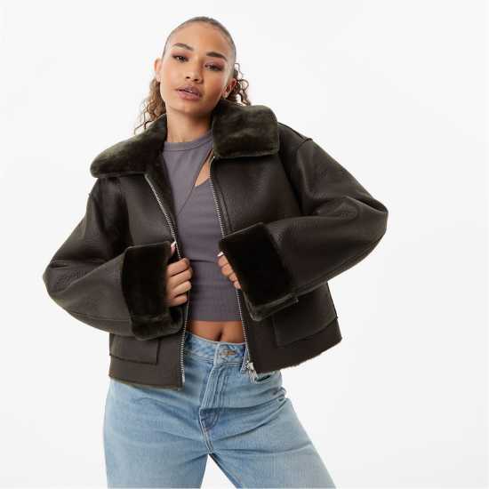 Яке Изкуствена Кожа Jack Wills Reversible Pu & Faux Fur Jacket Хаки Дамски грейки