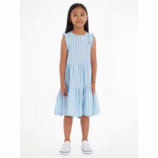 Tommy Hilfiger Striped Hemp Short Sleeve Ruffle Dress Juniors  Kids