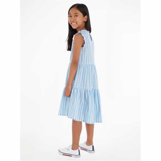 Tommy Hilfiger Striped Hemp Short Sleeve Ruffle Dress Juniors  Kids