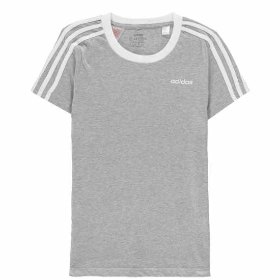 Тениска Момичета Adidas 3 Stripe T Shirt Junior Girls Сиво/Бяло Детски тениски и фланелки