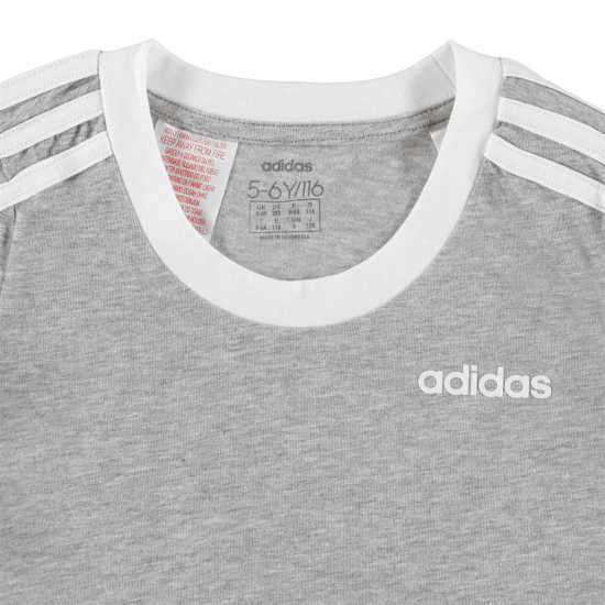 Тениска Момичета Adidas 3 Stripe T Shirt Junior Girls Сиво/Бяло Детски тениски и фланелки