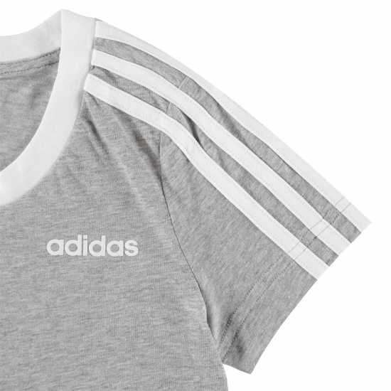 Тениска Момичета Adidas 3 Stripe T Shirt Junior Girls Сиво/Бяло Детски тениски и фланелки