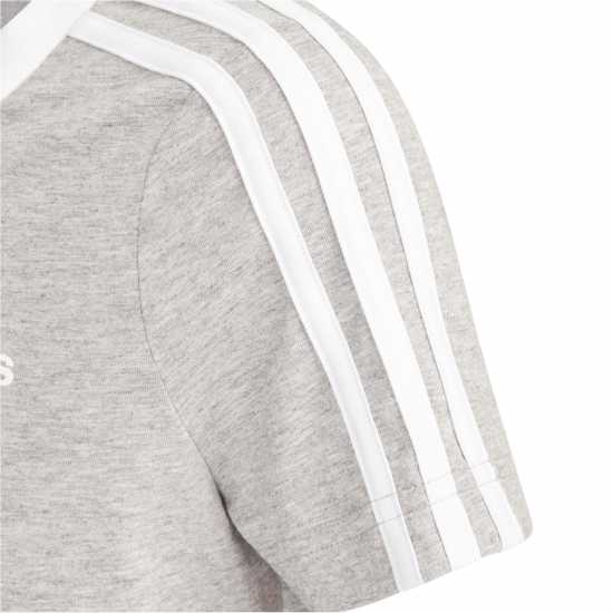 Тениска Момичета Adidas 3 Stripe T Shirt Junior Girls Сиво/Бяло Детски тениски и фланелки