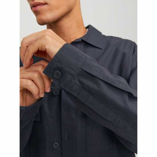 Jack And Jones Venice Linen Blend Long Sleeve Overshirt Черно Мъжки якета и палта