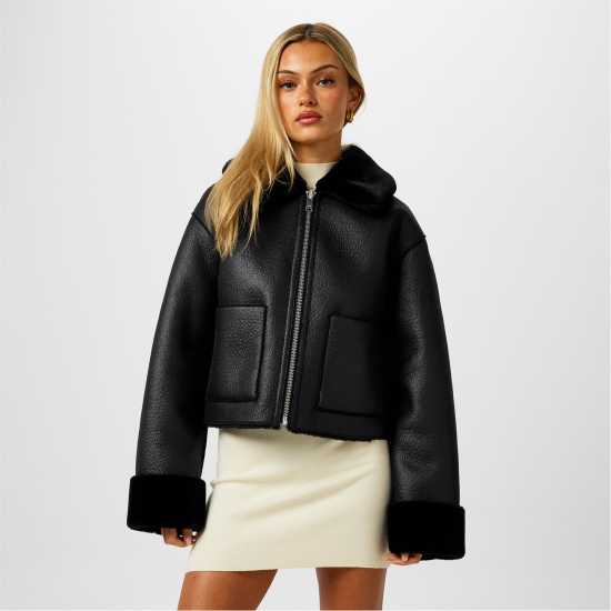 Jack Wills Reverse Shearling Jacket Черно Дамски грейки