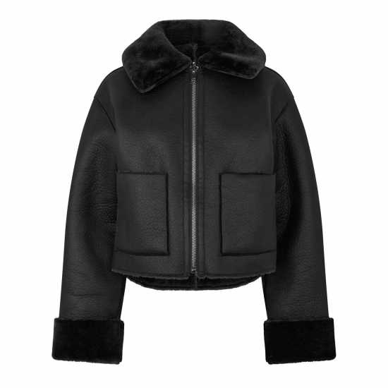 Jack Wills Reverse Shearling Jacket Черно Дамски грейки