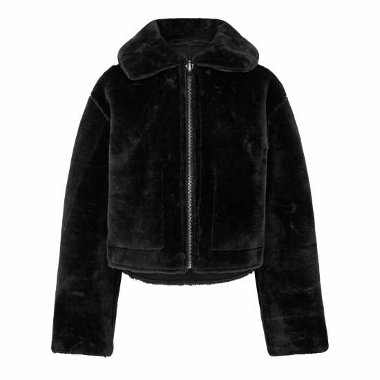 Jack Wills Reverse Shearling Jacket Черно Дамски грейки