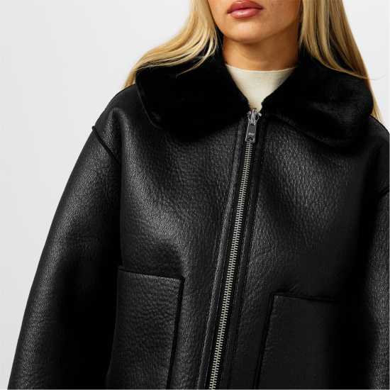 Jack Wills Reverse Shearling Jacket Черно Дамски грейки