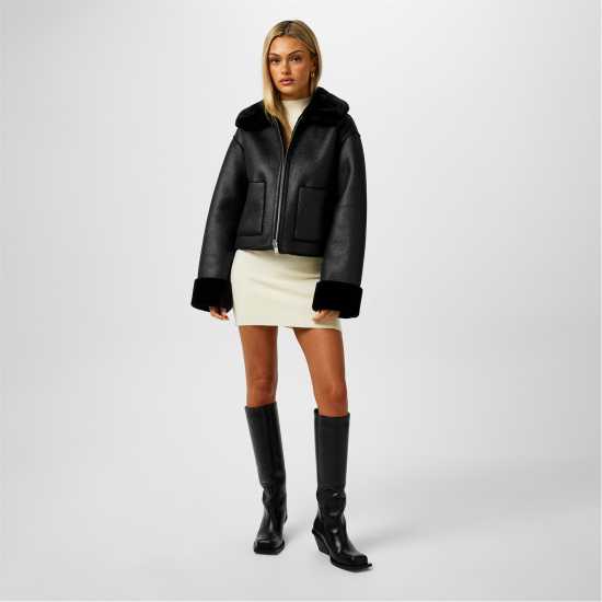 Jack Wills Reverse Shearling Jacket Черно Дамски грейки