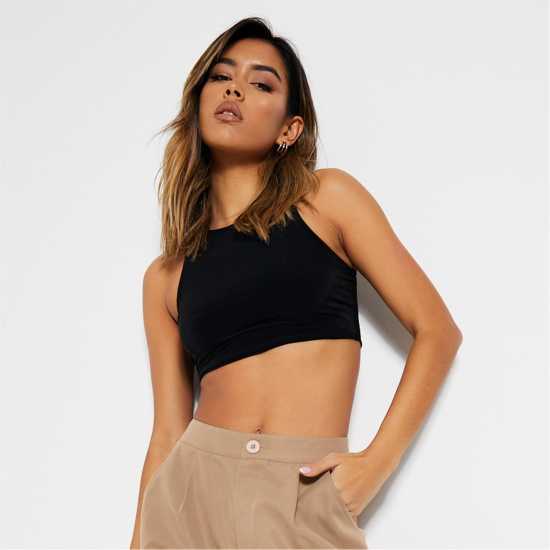 I Saw It First Double Layer Slinky Racer Neck Crop Top  