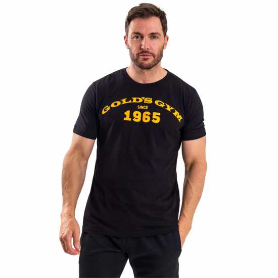 Мъжка Риза Golds Gym Logo T-Shirt Mens Черно/Злато Мъжко облекло за едри хора