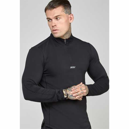 Мъжко Горнище Дълъг Ръкав Siksilk Camo Sports Muscle Fit Quarter Zip Long Sleeve Top Mens Черно Мъжки тениски с яка