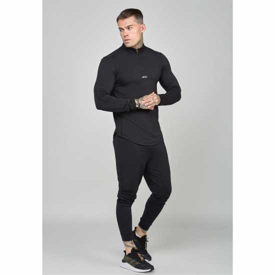 Мъжко Горнище Дълъг Ръкав Siksilk Camo Sports Muscle Fit Quarter Zip Long Sleeve Top Mens Черно Мъжки тениски с яка