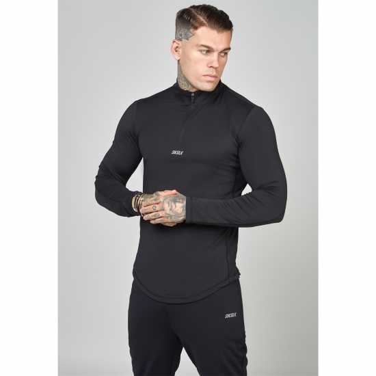 Мъжко Горнище Дълъг Ръкав Siksilk Camo Sports Muscle Fit Quarter Zip Long Sleeve Top Mens Черно Мъжки тениски с яка