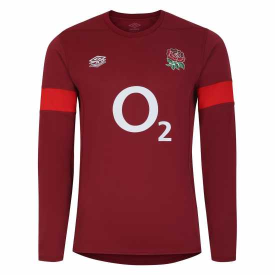 Umbro Фланелка С Дълъг Ръкав England Rugby Training Long Sleeve Jersey – Official Performance Wear Тибетско червено Мъжко облекло за едри хора