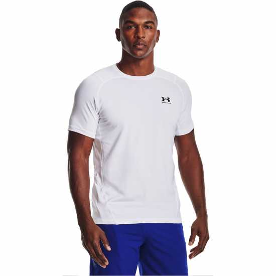 Under Armour Спортно Горнище Три Четвърти Heatgear Armour Fitted Short Sleeve Training Top Mens Бяло/Черно Мъжки тениски с яка