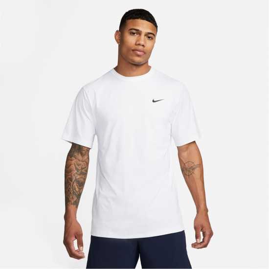 Nike Dri-FIT UV Hyverse Men's Short-Sleeve Fitness Top White Мъжко облекло за едри хора