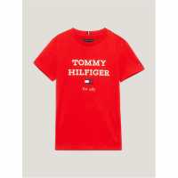 Tommy Hilfiger Oversized Logo T-Shirt Juniors Силно червено 